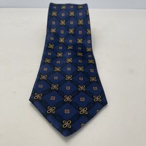Jos‎ A Bank Blue Lattice Red Floral Silk Tie 3.5" Wide
